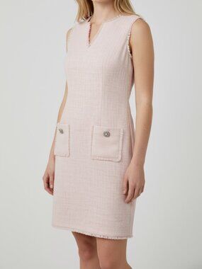 Karl Lagerfeld Paris Pink Tweed Dress NWT Size 2 Bouclé Cotton Blend